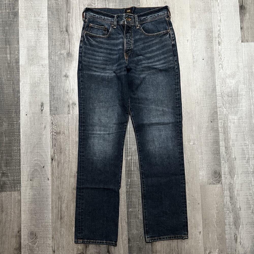 Lee 101 Dark Wash Buckle Back 1930s Cowboy Straight Leg Faded Repro Jeans 32x34